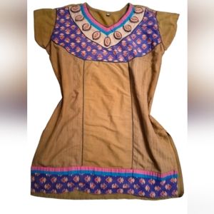100% Cotton Embroidered Brown Multi Indian Style Tunic | XXL SEE MEASUREMENTS